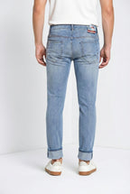 Harris Hose 5-Pocket Herren aus Denim helle Waschung Hawaii-Print slim fit