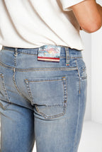 Harris Hose 5-Pocket Herren aus Denim helle Waschung Hawaii-Print slim fit