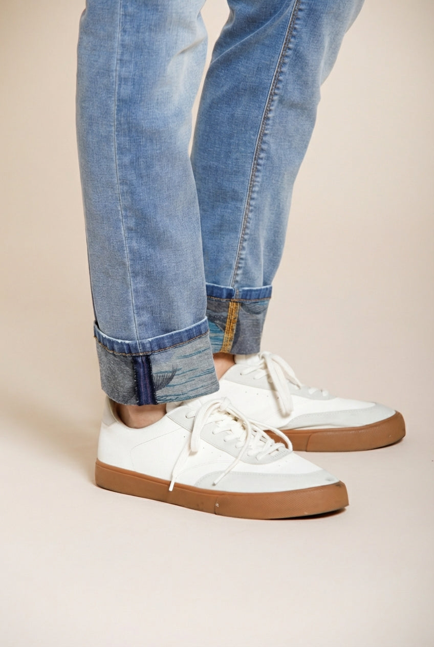 Harris pantalon 5 poches homme en denim délavage clair imprimé Hawaï slim fit