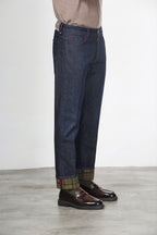 Harris pantalone 5 tasche uomo in denim fantasia galles regular fit