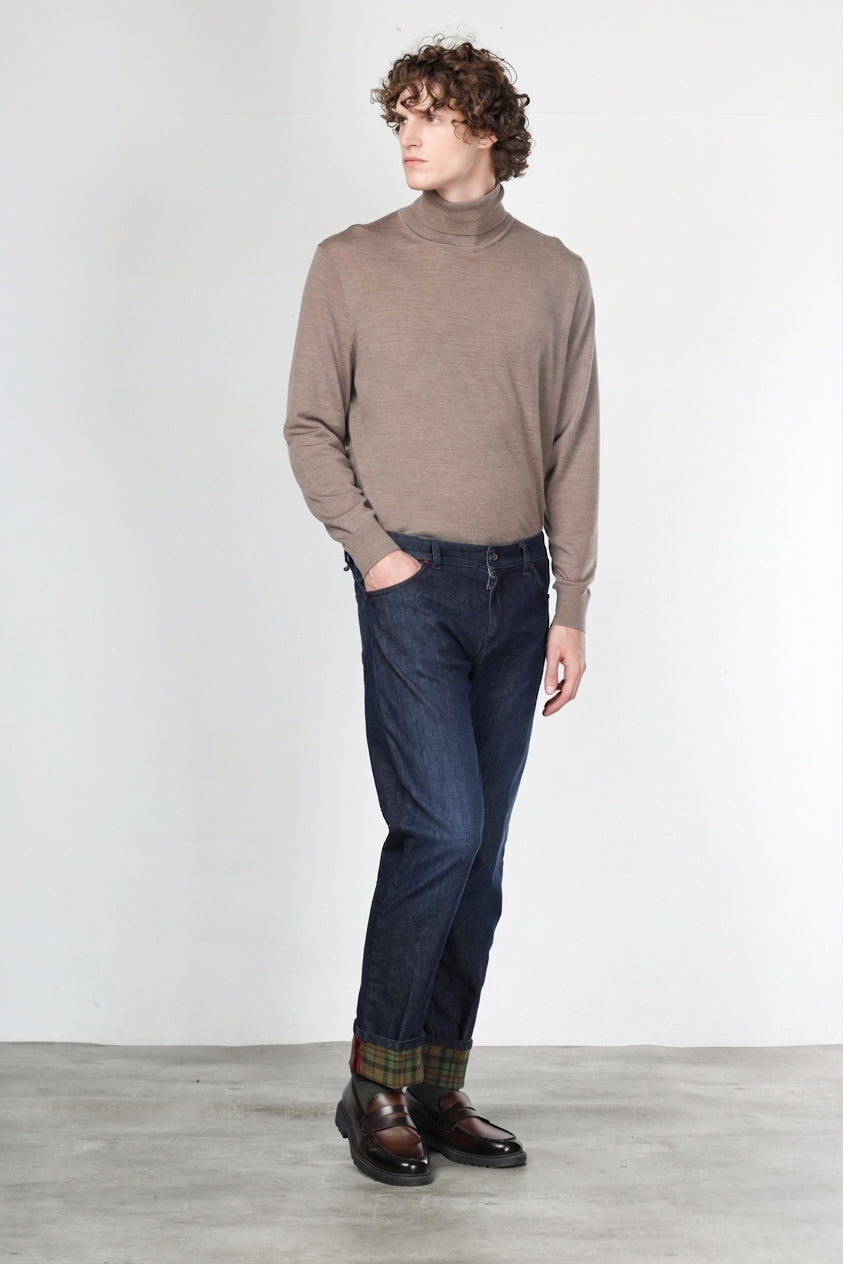 Harris pantalone 5 tasche uomo in denim fantasia galles regular fit