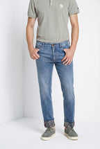 Harris pantalón 5 bolsillos hombre en denim con estampado de hojas regular fit