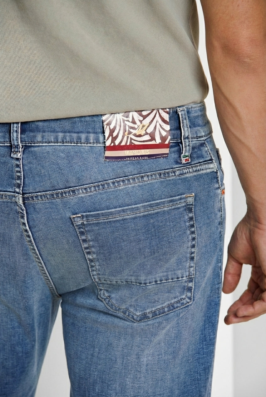 Harris pantalón 5 bolsillos hombre en denim con estampado de hojas regular fit