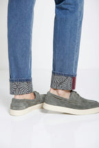 Harris pantalón 5 bolsillos hombre en denim con estampado de hojas regular fit