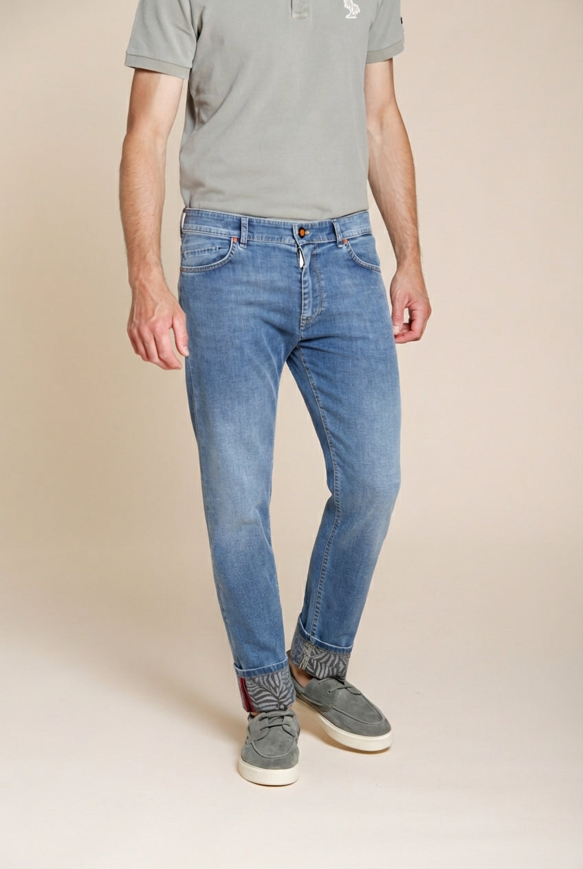 Harris pantalón 5 bolsillos hombre en denim con estampado de hojas regular fit