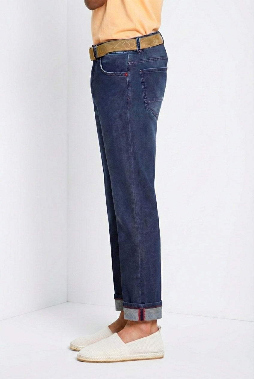 Harris men's 5-pocket pants in denim with Hawaii print regular fit