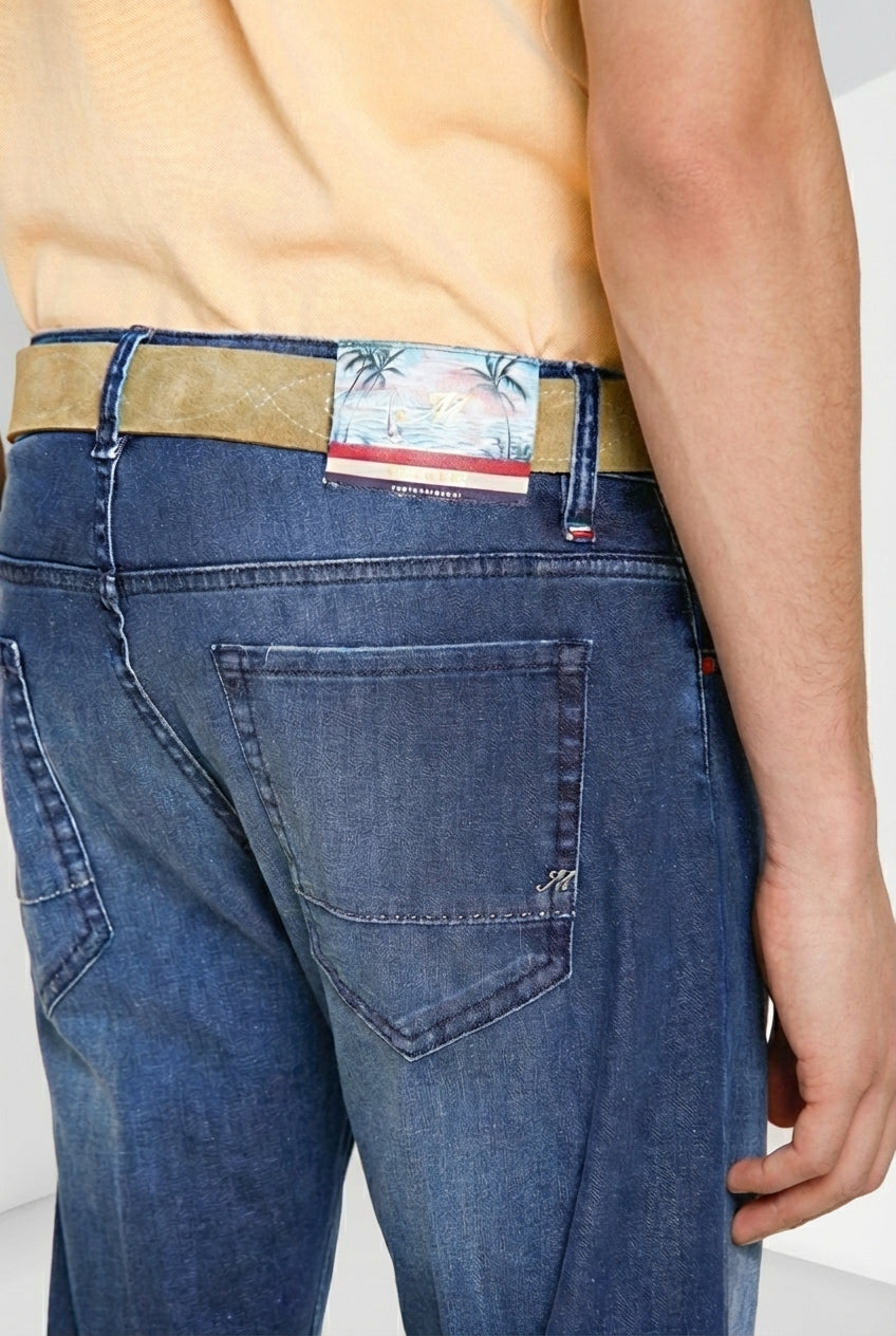 Harris men's 5-pocket pants in denim with Hawaii print regular fit