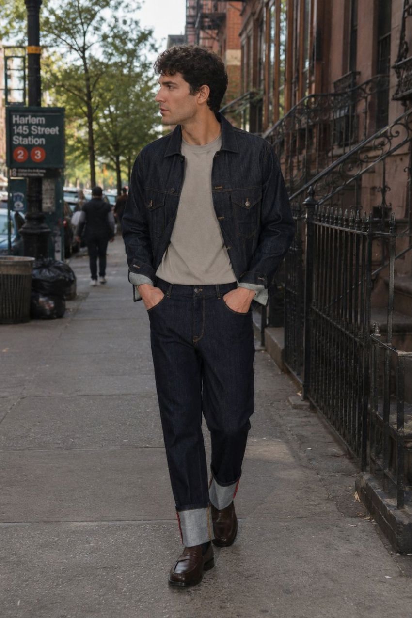 Pantalón Harris de hombre 5 bolsillos en denim técnico stretch carrot fit