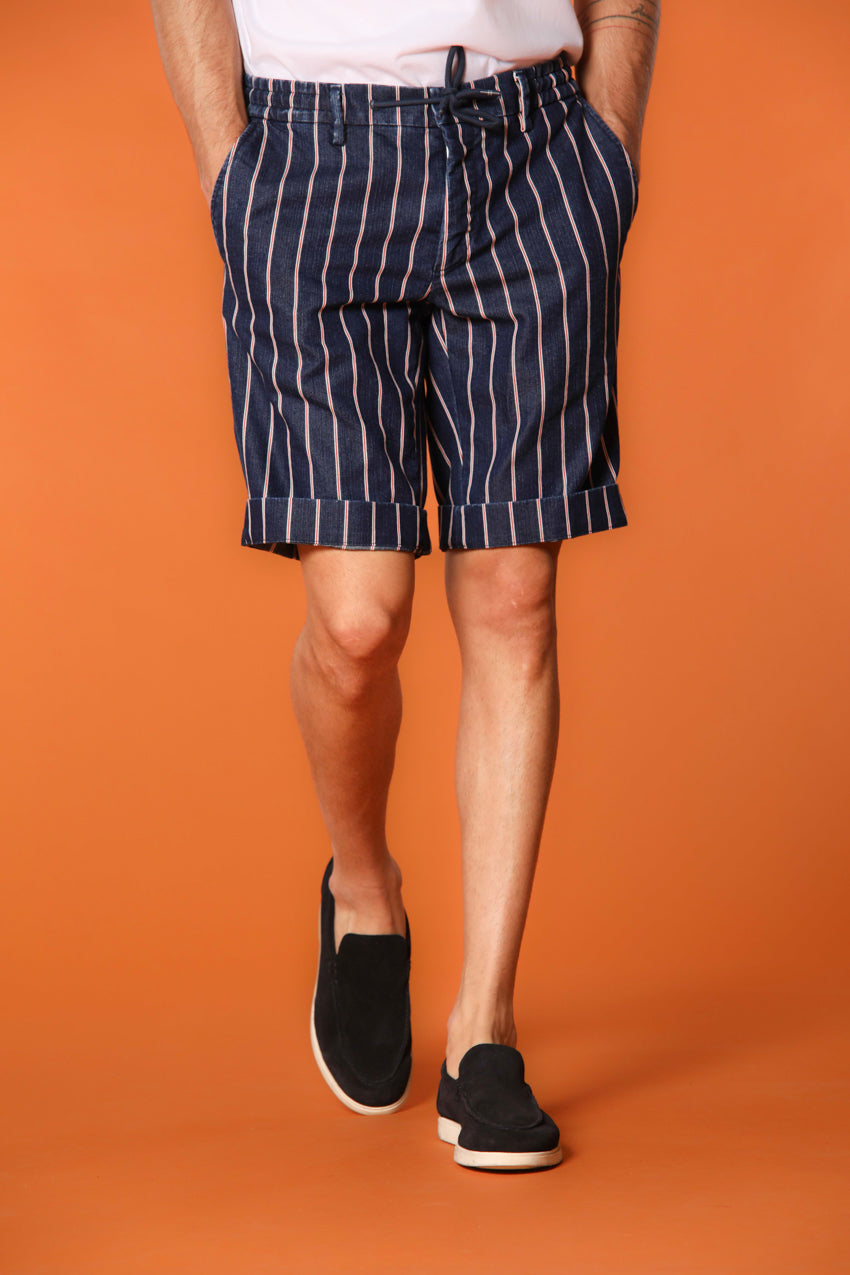Milano Jogger bermuda chino hombre en denim a rayas rojas slim fit