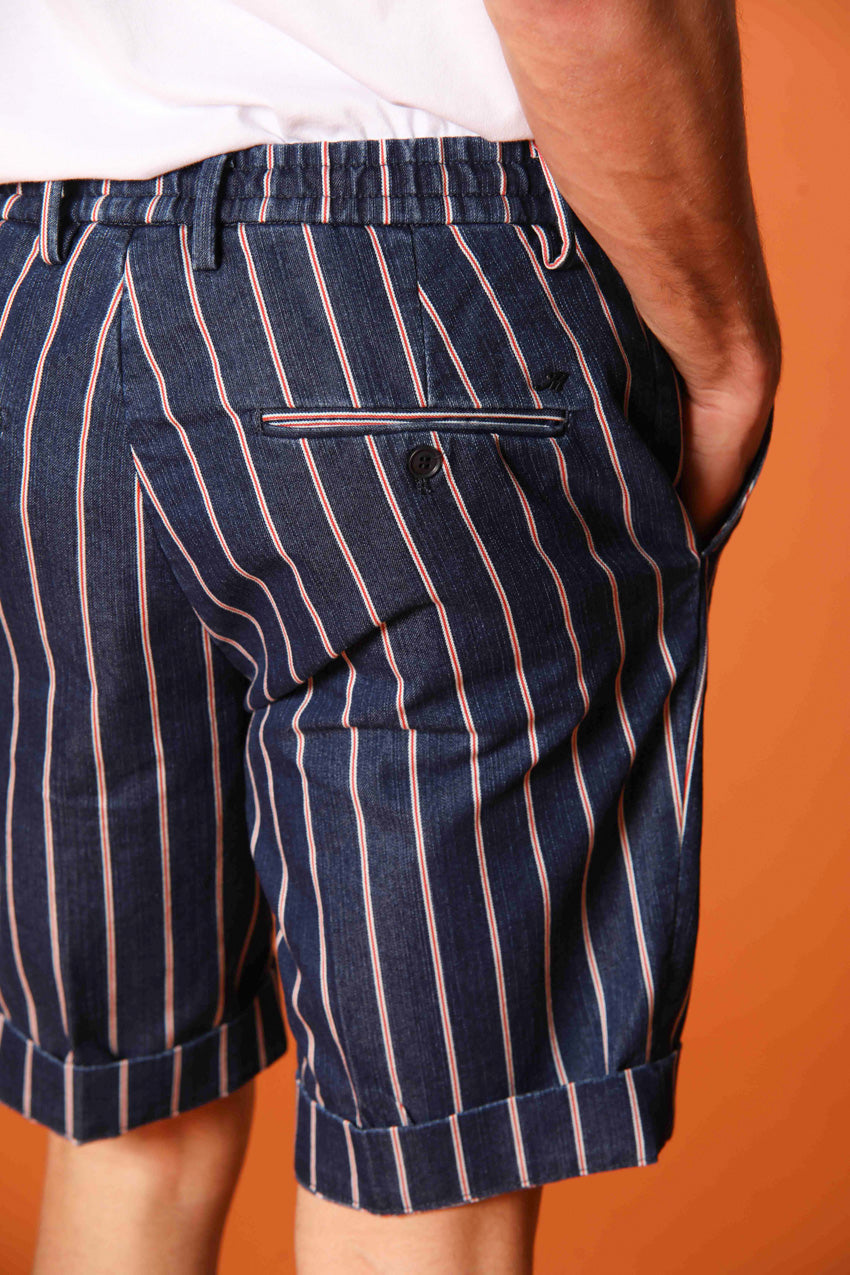Milano Jogger Bermuda Chino Herren in Denim mit roten Streifen Slim Fit