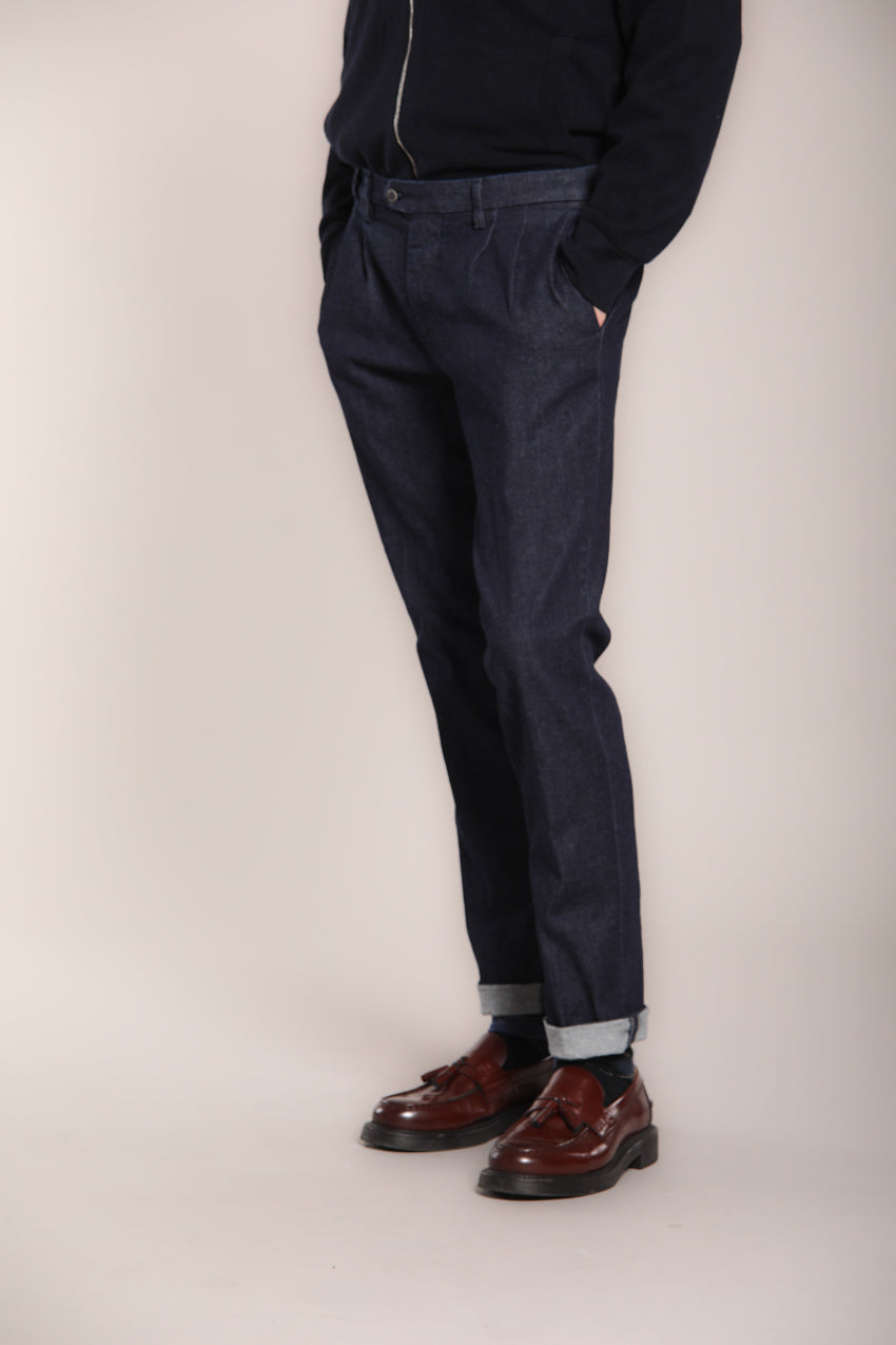 Foto 4 New York 2 Pinces pantalone chino uomo in denim stretch regular fit