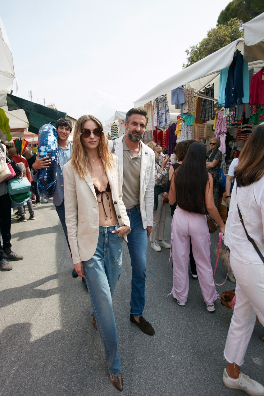 Victoria 5-pocket  women's Pants in blue stretch denim straight fit