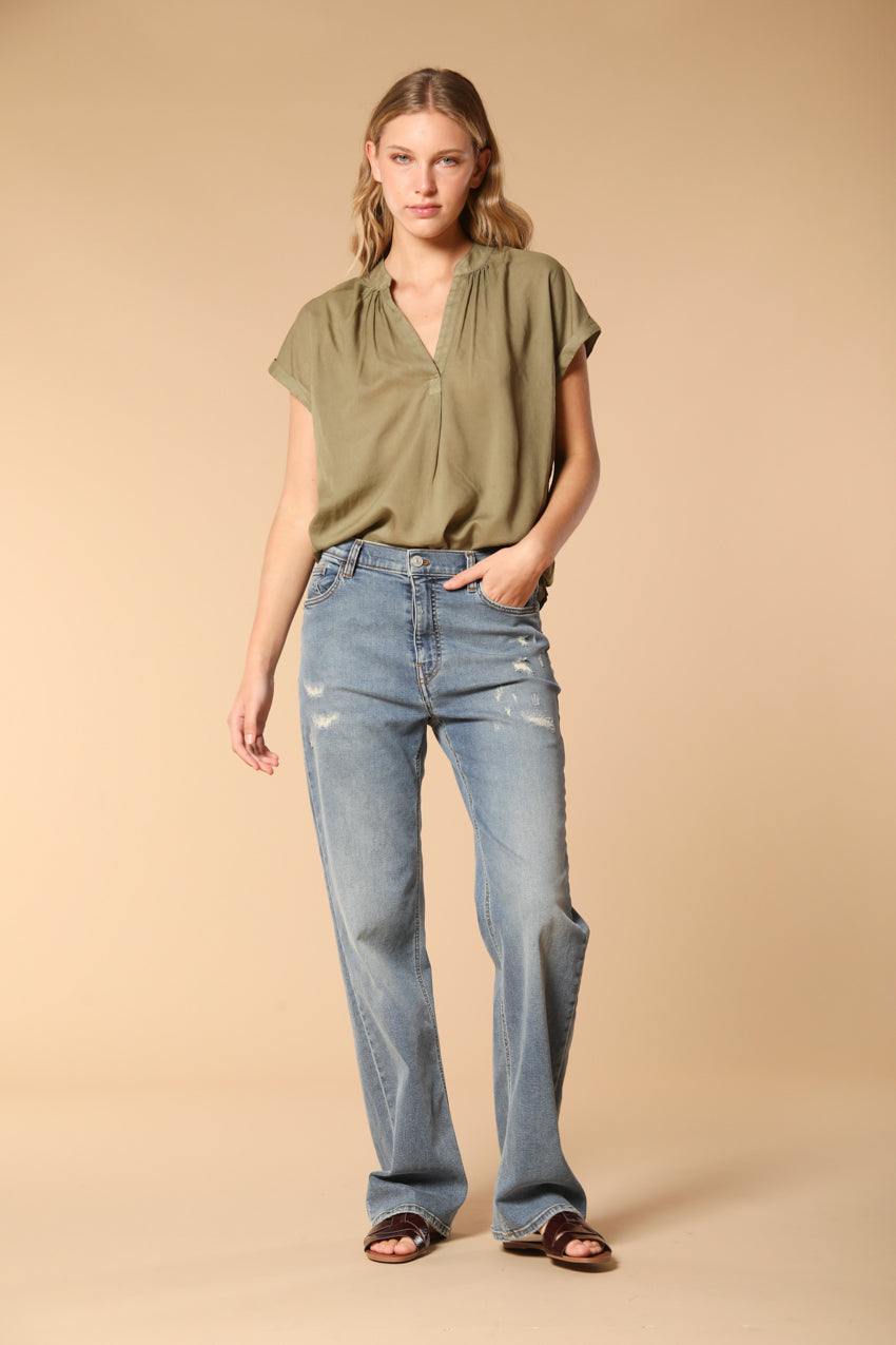 Victoria 5-pocket  women's Pants in blue stretch denim straight fit