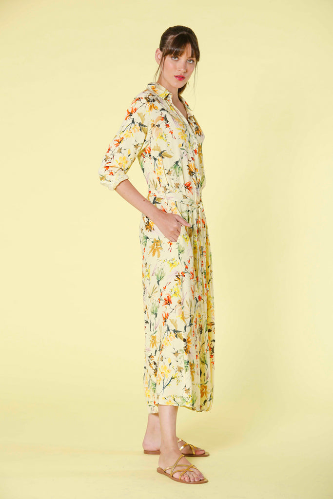 immagine 3 di abito lungo da donna in popeline con pattern fiori di campo modello Nicole Dress colore giallino regular di Mason's 