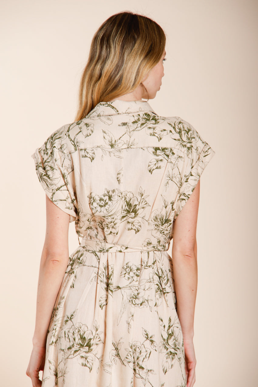 Yoko abito donna in tela misto lino e viscosa fantasia a fiori