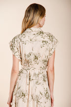 Yoko abito donna in tela misto lino e viscosa fantasia a fiori