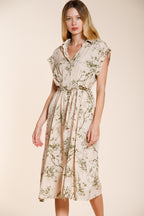 Yoko abito donna in tela misto lino e viscosa fantasia a fiori