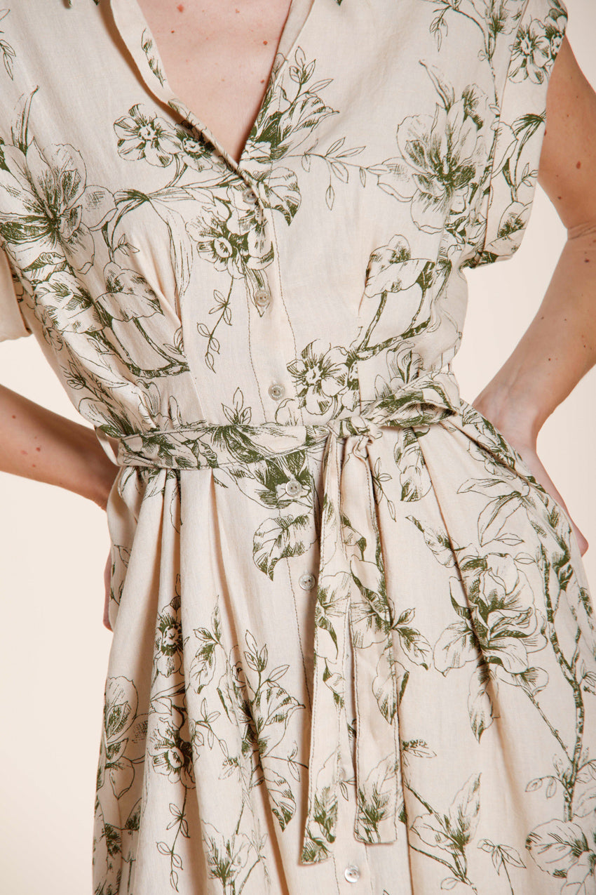 Yoko abito donna in tela misto lino e viscosa fantasia a fiori