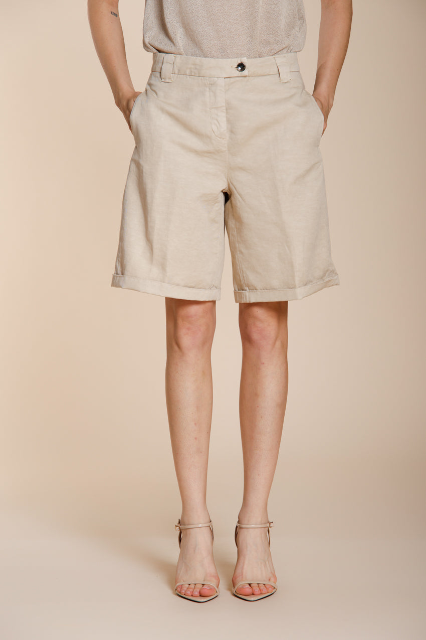 Brigitte bermuda chino donna in cotone e lino fiammato relaxed fit