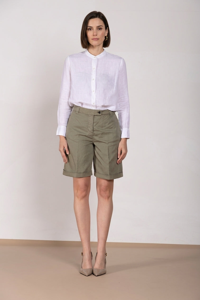 Brigitte bermuda chino donna in cotone e lino fiammato relaxed fit