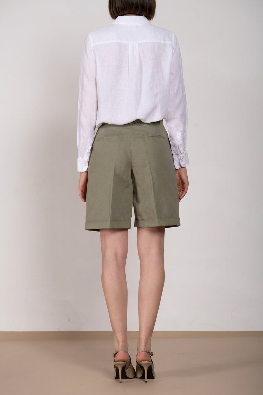 Brigitte bermuda chino donna in cotone e lino fiammato relaxed fit