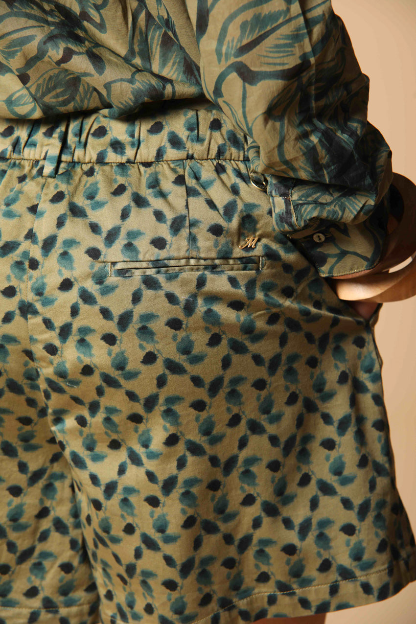 New York Cozy bermuda chino mujer en satén de algodón elástico con estampado de hojas Relaxed fit