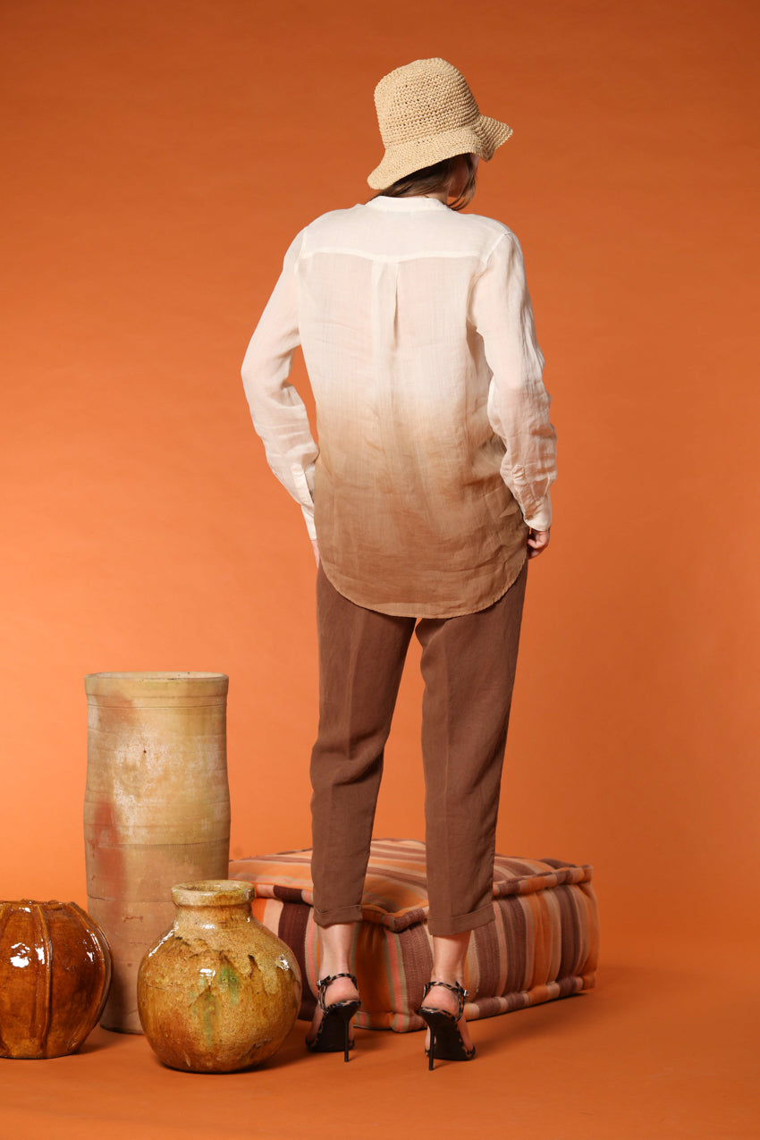 Delhi camicia donna a manica lunga in ramié con collo alla coreana