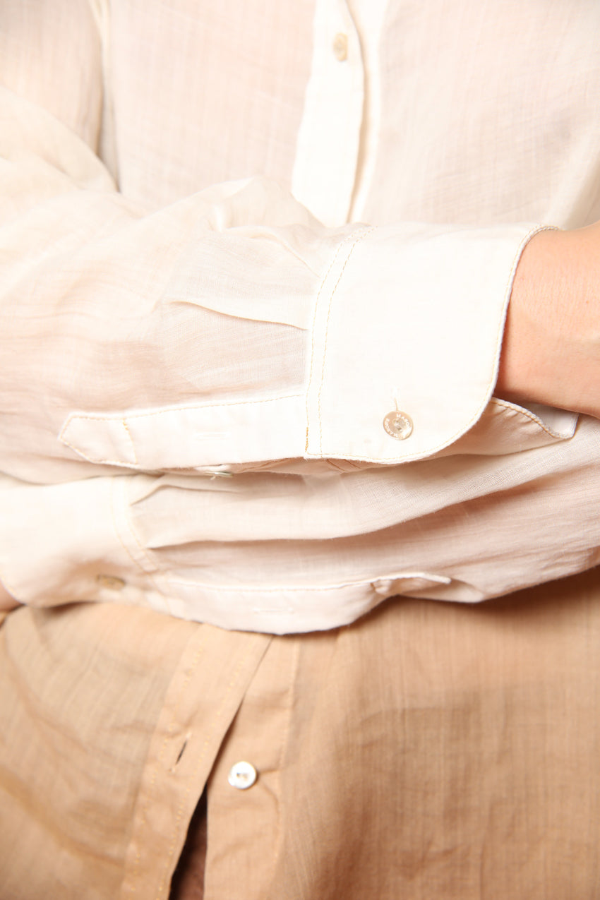 Delhi camicia donna a manica lunga in ramié con collo alla coreana