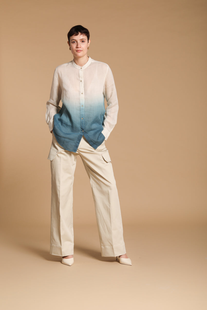 Delhi camicia donna a manica lunga in ramié con collo alla coreana