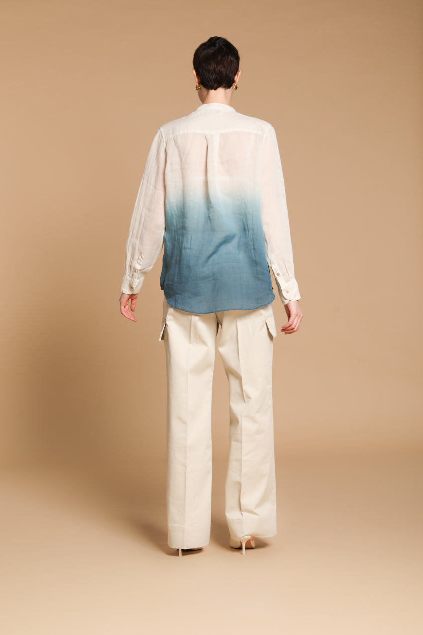 Delhi camicia donna a manica lunga in ramié con collo alla coreana