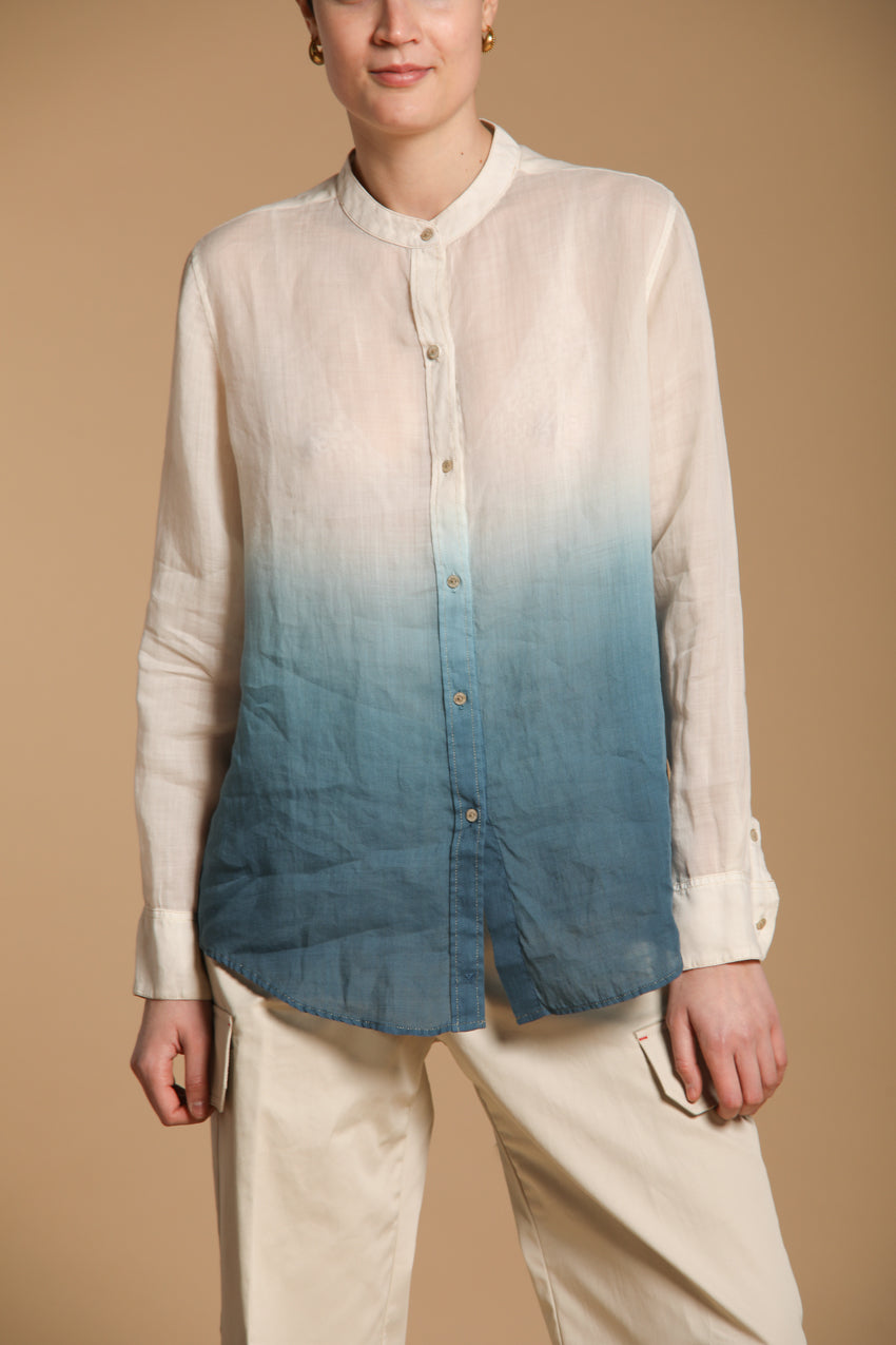 Delhi camicia donna a manica lunga in ramié con collo alla coreana