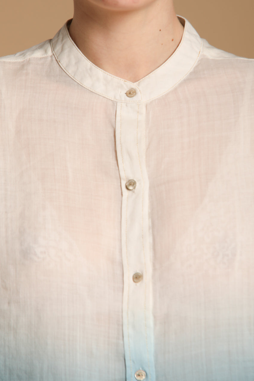 Delhi camicia donna a manica lunga in ramié con collo alla coreana