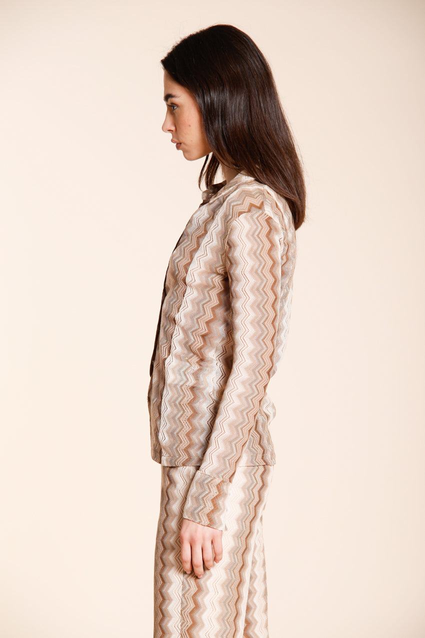 Elaisa Hemd Damen langarm aus Strick Fischgratmuster Lurex