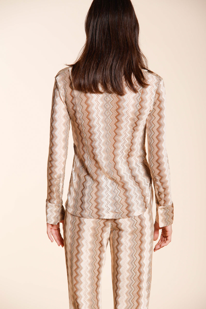 Elaisa camicia donna a manica lunga in maglia fantasia a resca lurex