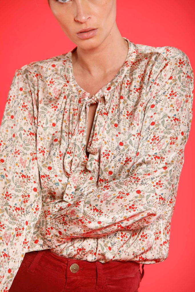 Adele Bow camicia donna in viscosa a fiori con nastro