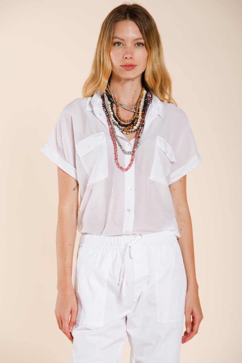 Natalie women's shirt short sleeve in cotton and silk muslin