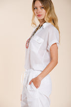 Natalie women's shirt short sleeve in cotton and silk muslin