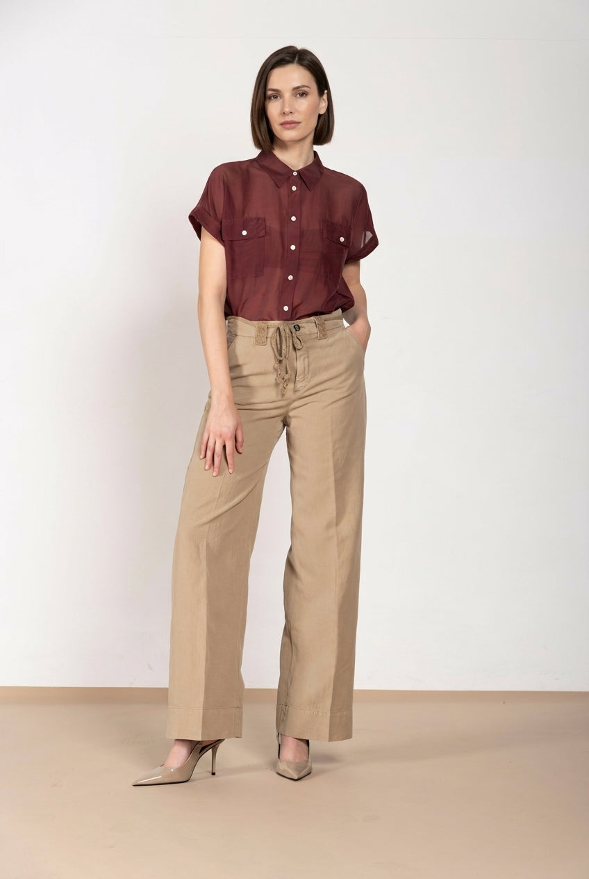 Natalie chemise femme à manches courtes en mousseline de coton et soie