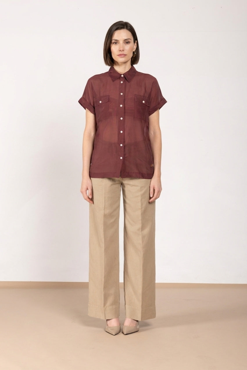 Natalie chemise femme à manches courtes en mousseline de coton et soie