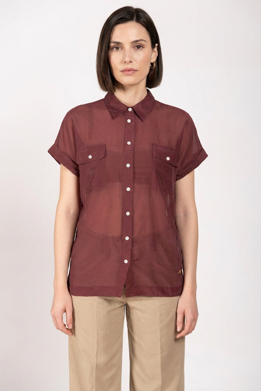 Natalie chemise femme à manches courtes en mousseline de coton et soie