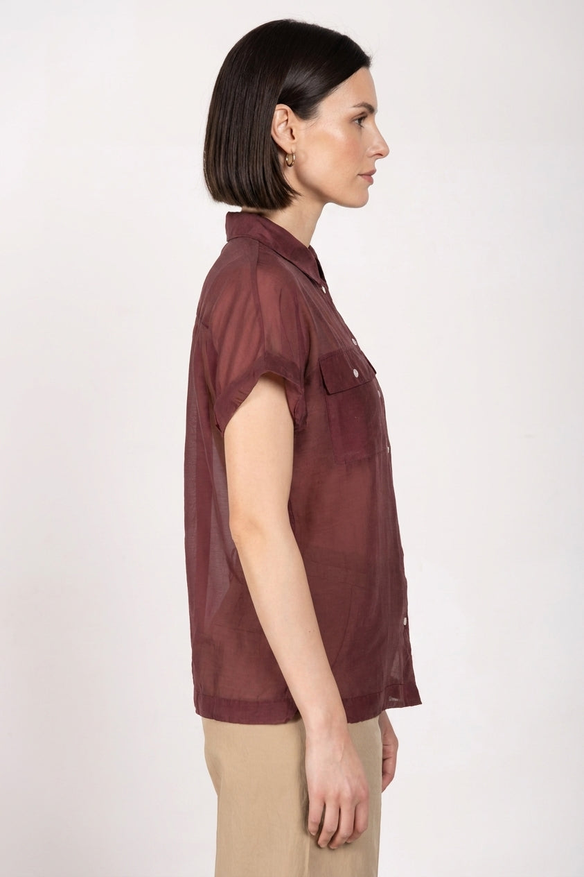 Natalie chemise femme à manches courtes en mousseline de coton et soie