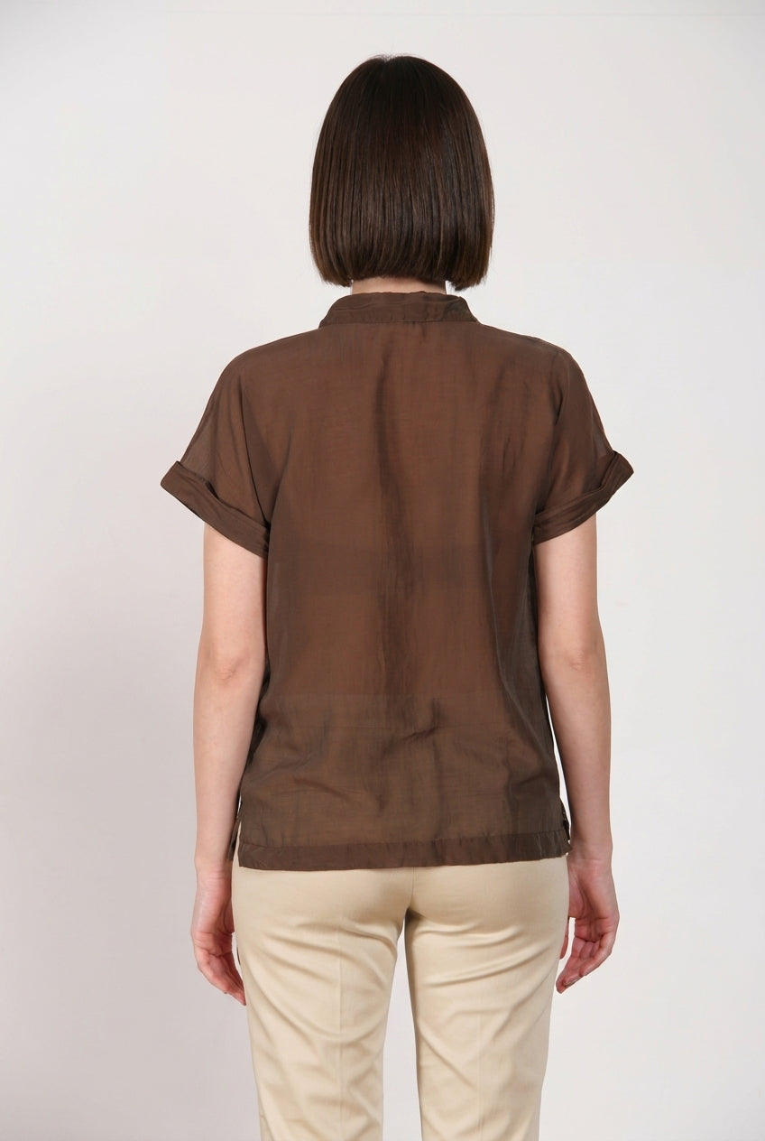 Natalie chemise femme à manches courtes en mousseline de coton et soie