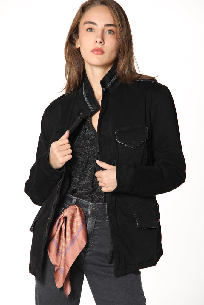 immagine 1 di field jacket donna in gabardina colore nero modello Icon Field di Mason's 