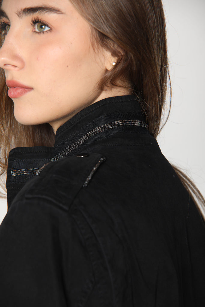 immagine 4 di field jacket donna in gabardina colore nero modello Icon Field di Mason's 