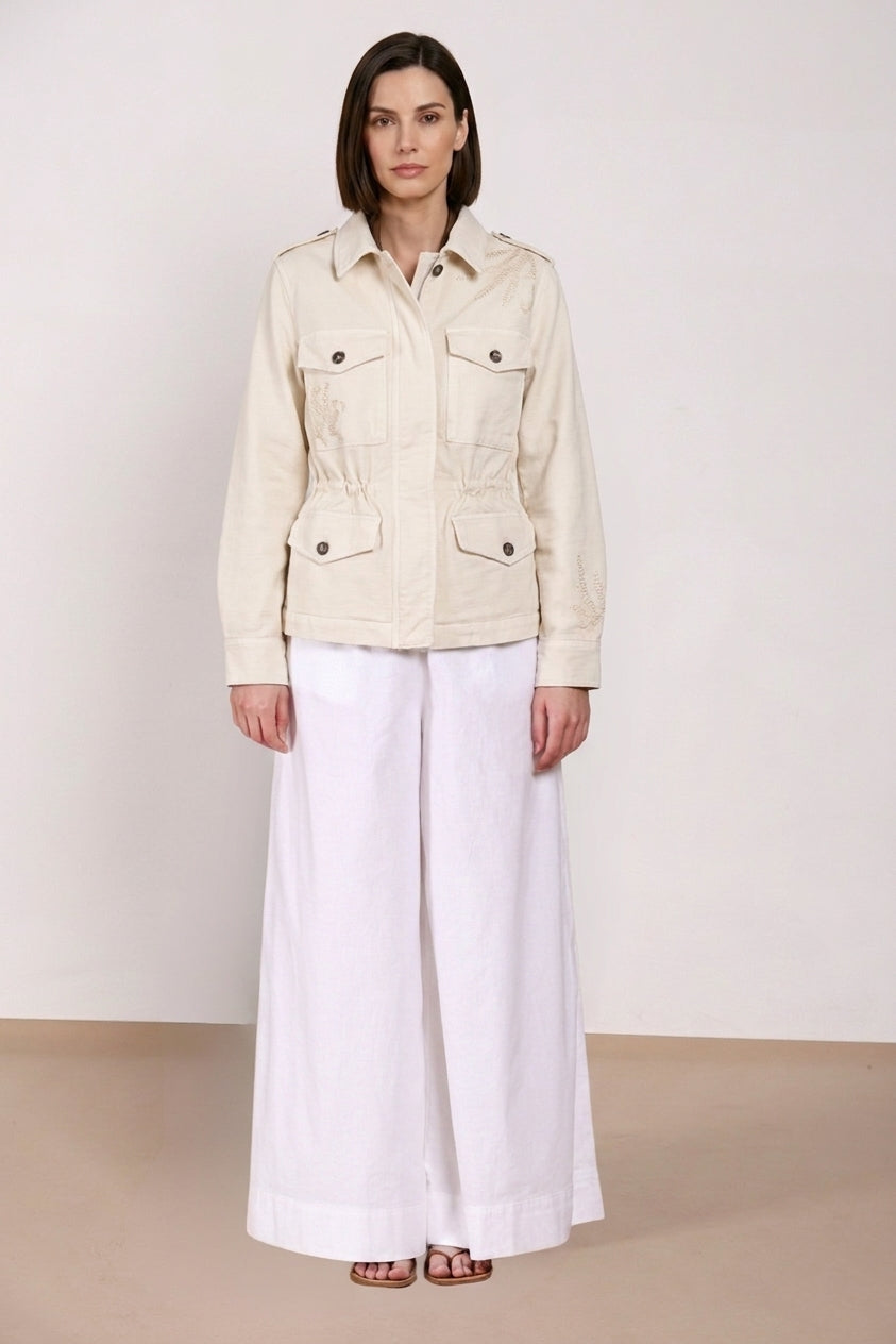 Eva veste femme en twill broderie fleurs