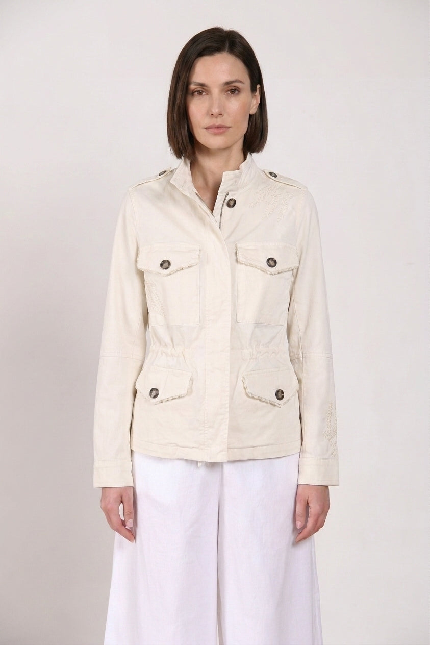 Eva giacca donna in twill ricamo fiori
