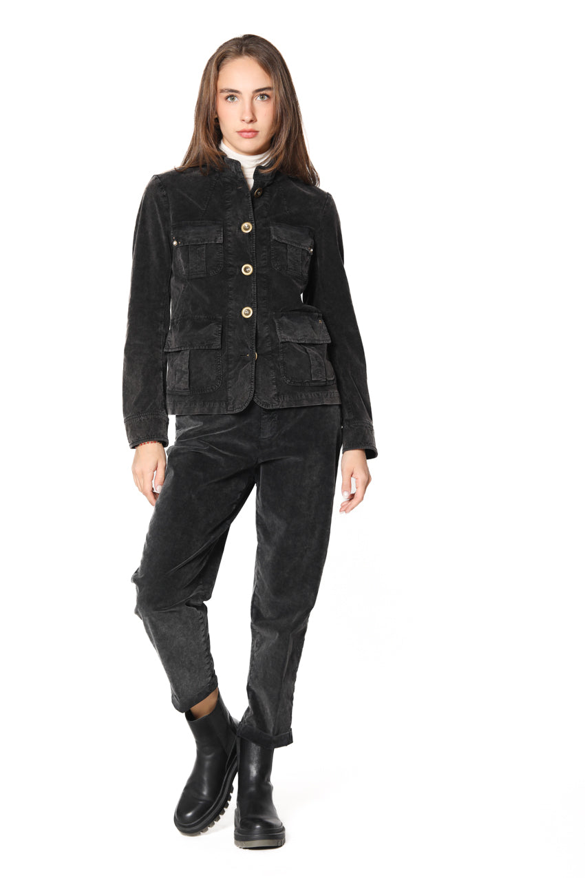 Image 2 d'une veste femme en velours noir 1000 rayures modèle Karen par Mason's