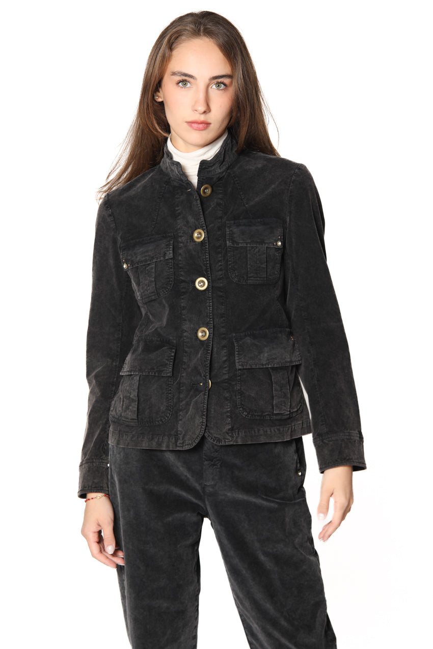Bild 1 einer Damenjacke aus schwarzem Samt mit 1000 Streifen Modell Karen von Mason's