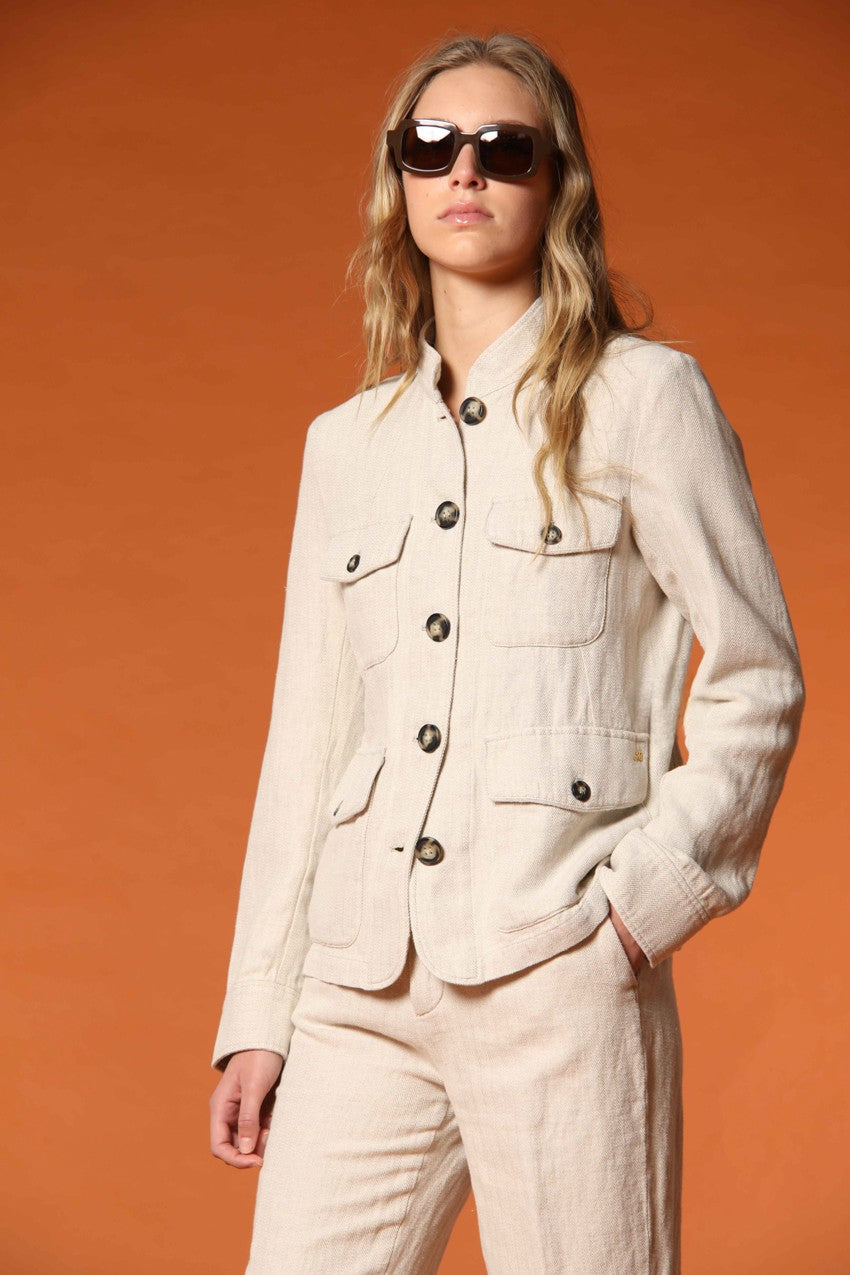 Karen field jacket de mujer en espiga mezcla de algodón y lino