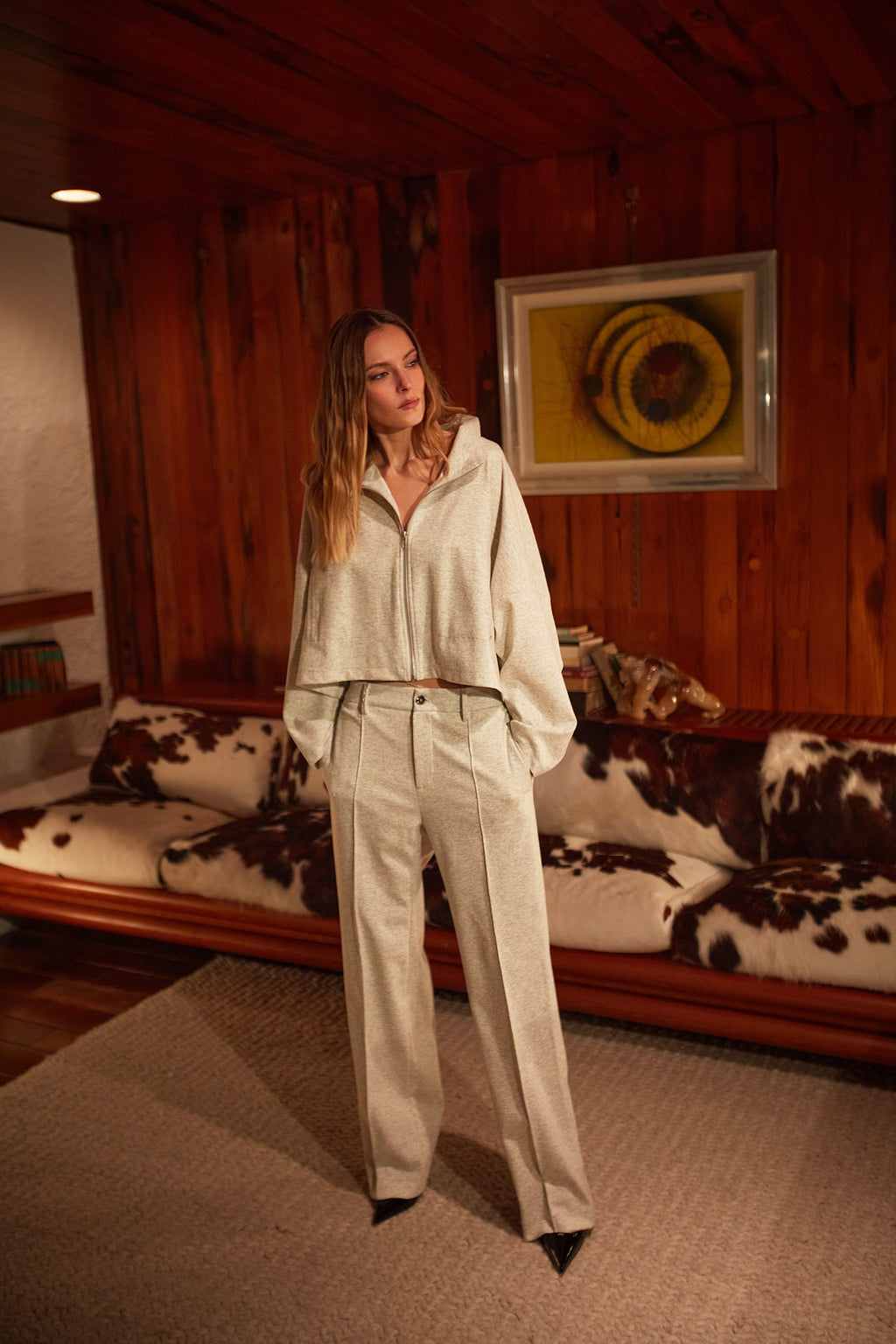 Nora cropped women’s sweatshirt in flannel jersey